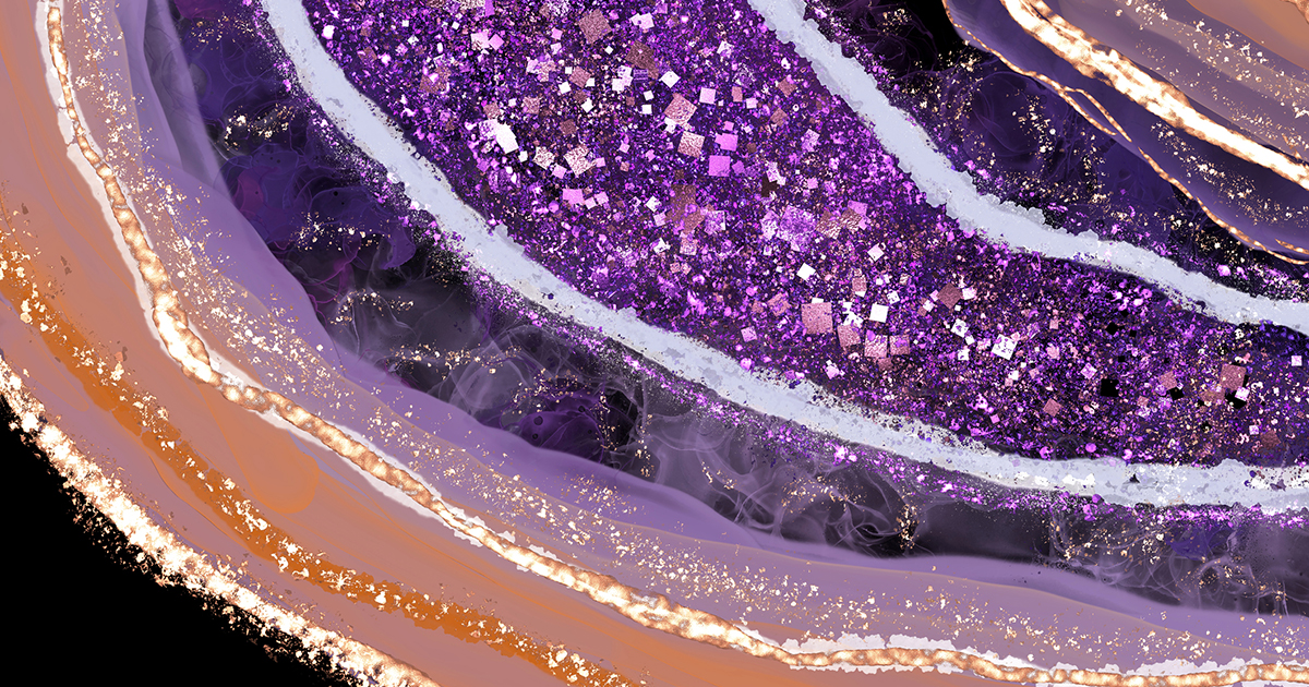 Abstract conceptual Cross section detail of purple agate stone against