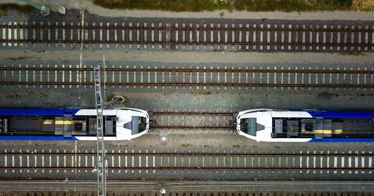 A train travelling over a junction of highways