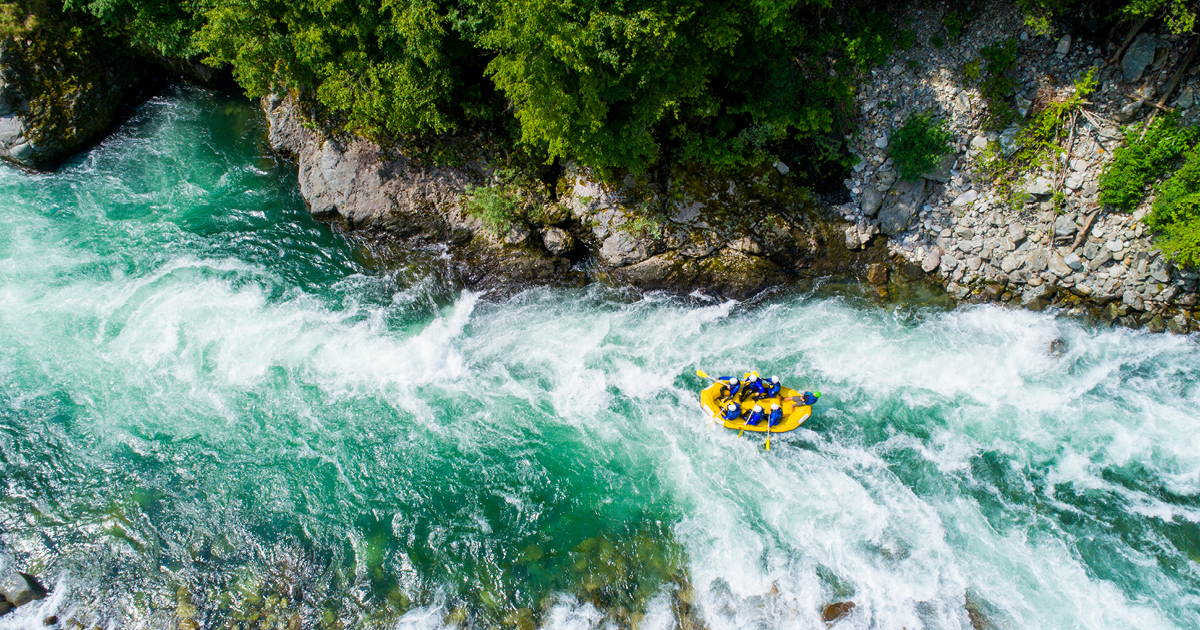 River rapid with a raft