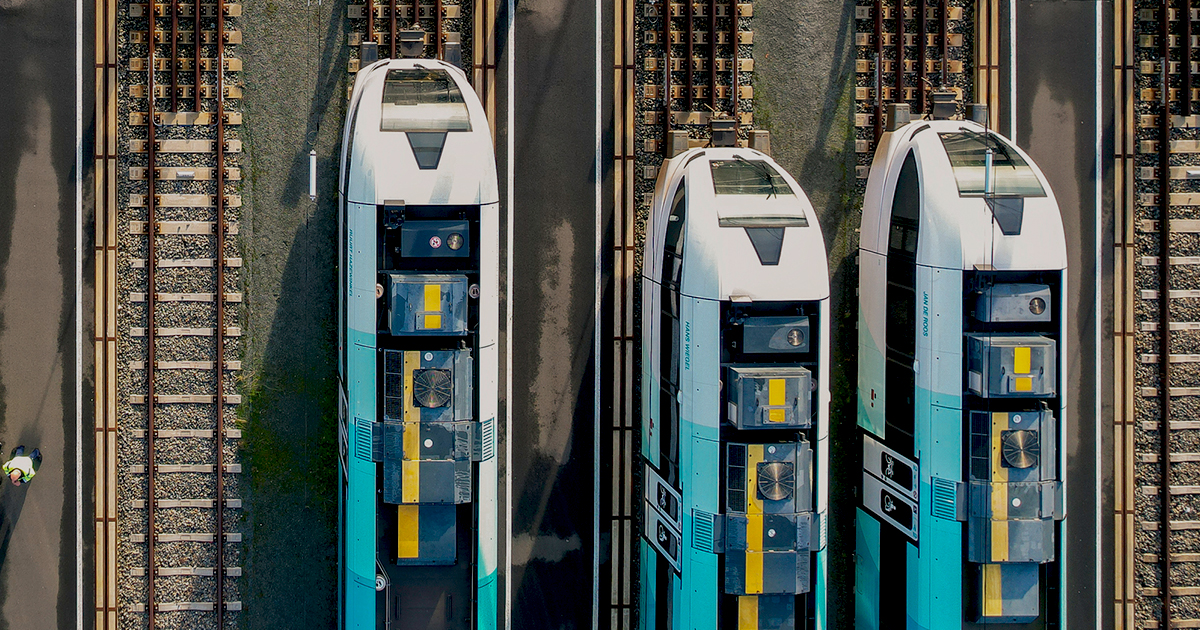 Rail yard with trains near the city of Groningen in the Netherlands.Groningen, the Netherlands, september 2022